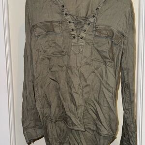 6/$15 Olive Lace-Up Long Sleeve Top